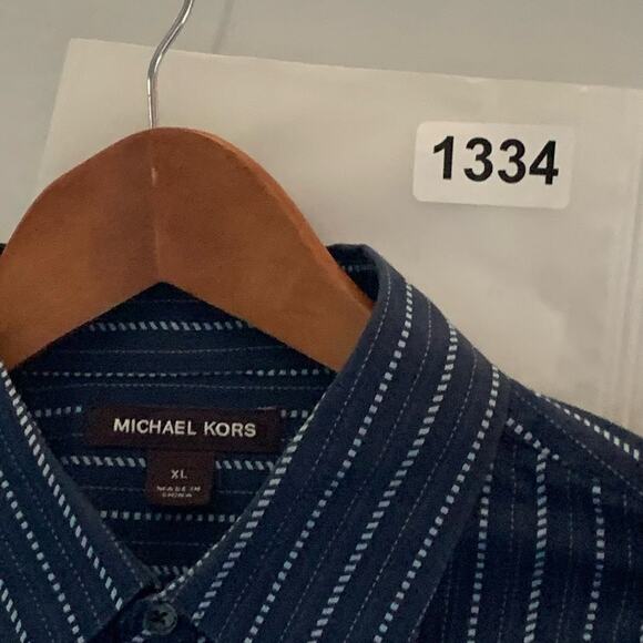MICHAEL KORS Mens Blue and White Striped Dress Shirt Button Down Long Sleeve XL - Picture 11 of 11